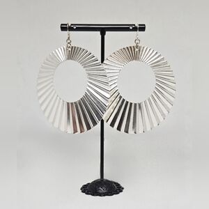 Large Silver Tone Textured Hoop Dangle Earrings Statement Jewelry